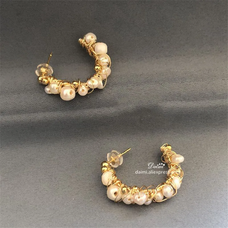 Gold DAIMI серьги из пресноводного жемчуга, дизайнерские ювелирные изделия ручной работы, серьги-капли из пресноводного жемчуга - Цвет камня: Gold