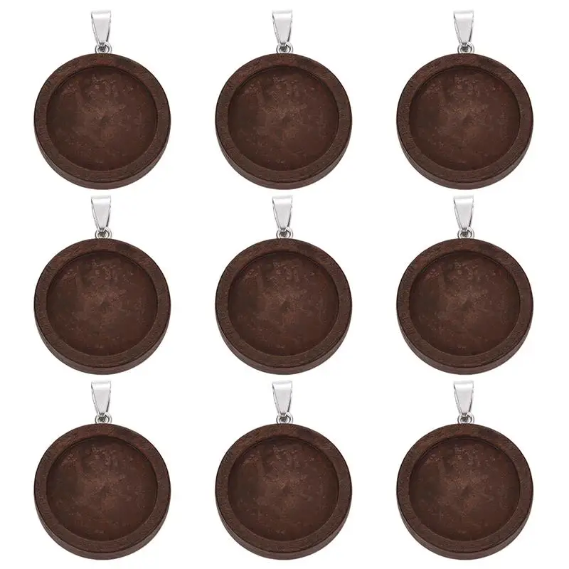 Dark Brown 5 шт. деревянная Подвеска Шарм из нержавеющей стали крючок подходит 25 мм 30 мм Круглый Кабошон База Установка лотки ободок пустой DIY для изготовления ювелирных изделий - Цвет: Dark Brown