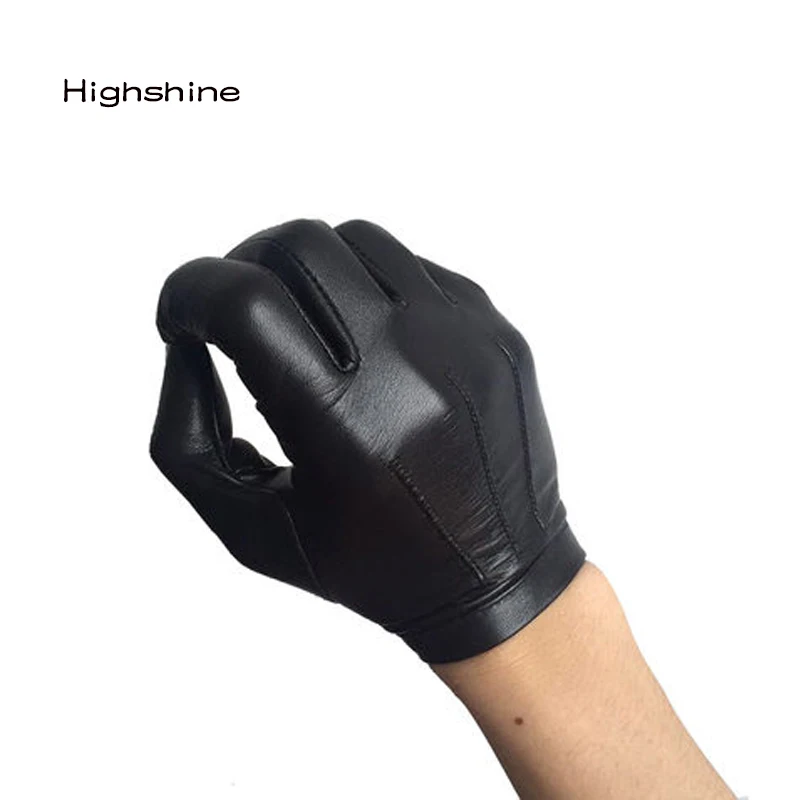Highshine Ungefüttert Handgelenk Taste Eine Ganze Stück von Schafe Leder Touch Screen Winter Handschuhe für Männer Schwarz und braun