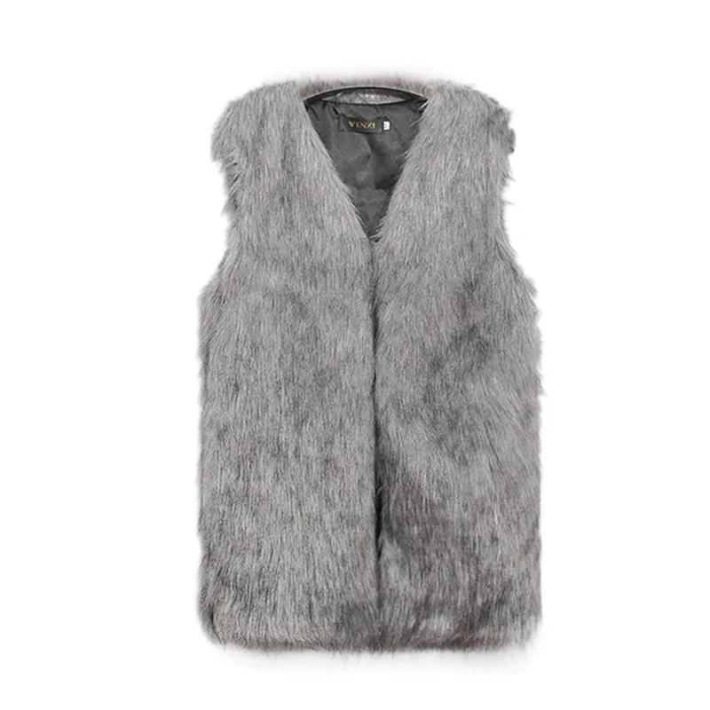 Плюс Размеры Для женщин искусственного меха пальто жилет 2018 зима рукавов