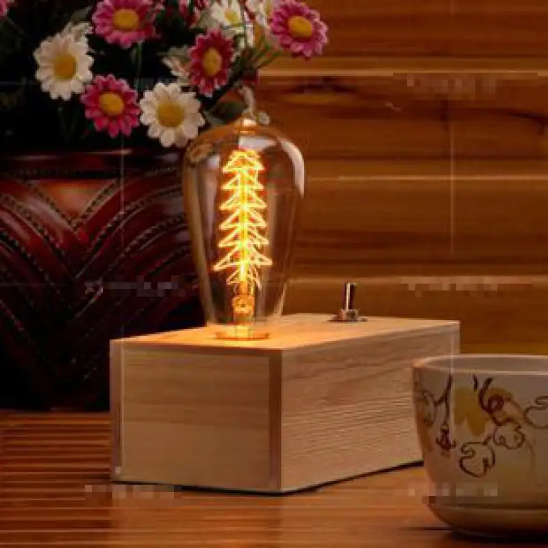 E27 деревянный цоколь Настольный светильник Промышленный винтажный Эдисон