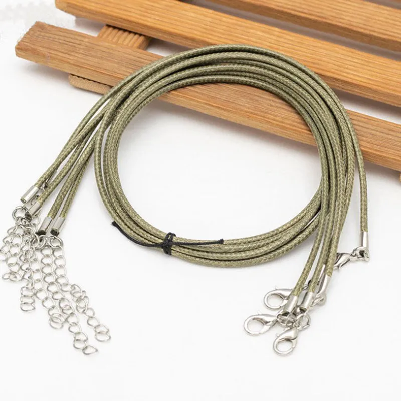 Army Green 18 дюймов вощеный хлопковый шнур для ожерелья с застежкой "Лобстер" 2 дюйма удлиненная цепочка кожаный шнур для изготовления ювелирных изделий своими руками HK143 - Цвет: Army Green