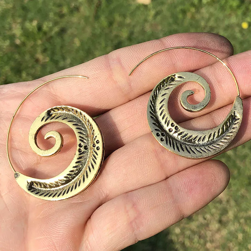antique brass 20 видов стилей, индийские, племенные, латунные серьги, висячие серьги, цветок, украшенные вихрем «цыганские» серьги для женщин, Boho, Винтажные серьги 19412 - Окраска металла: antique brass