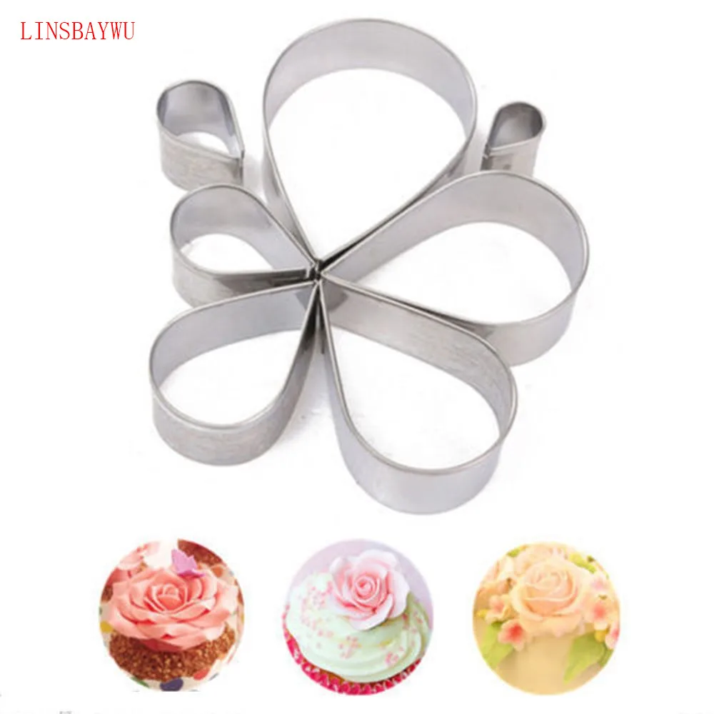 

1 set/7 pcs Cute Stainless Steel Drop Rose Petal Cake Cookie Cutter Mold Pastry Sugar Craft cake decorations Moulds Baking Tools
