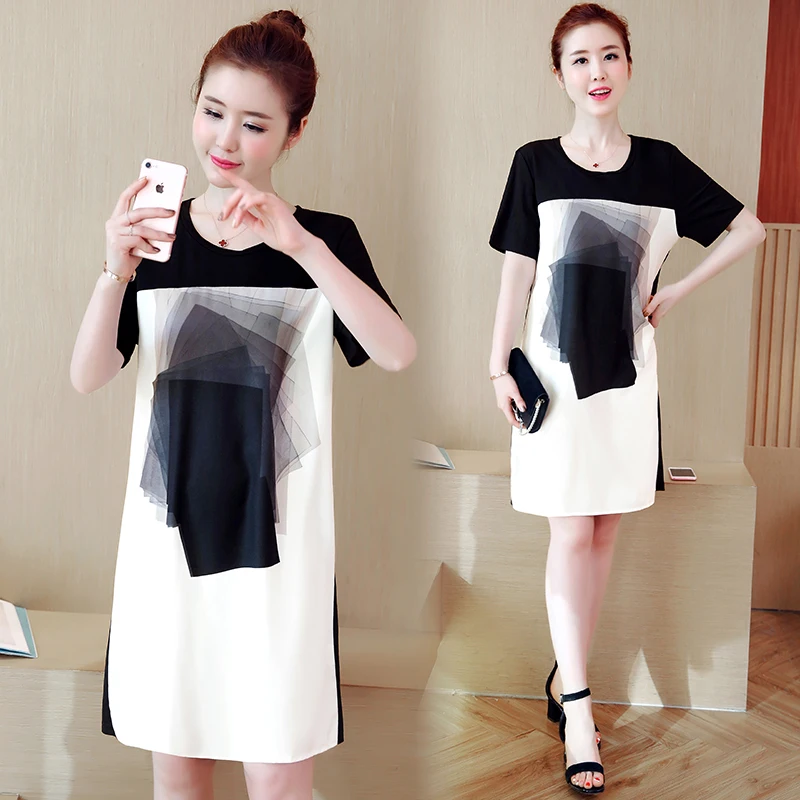 Женское платье с геометрическим узором весенне-осеннее большого размера 5xl в