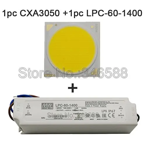 CREE CXA3050 COB светодиодный светильник DIY модуль светодиодный массив светодиодный светильник с 50-60 Вт MEANWELL LPC-60-1400 драйвер и 66 мм стеклянный объектив и радиатор - Emitting Color: Led and Driver