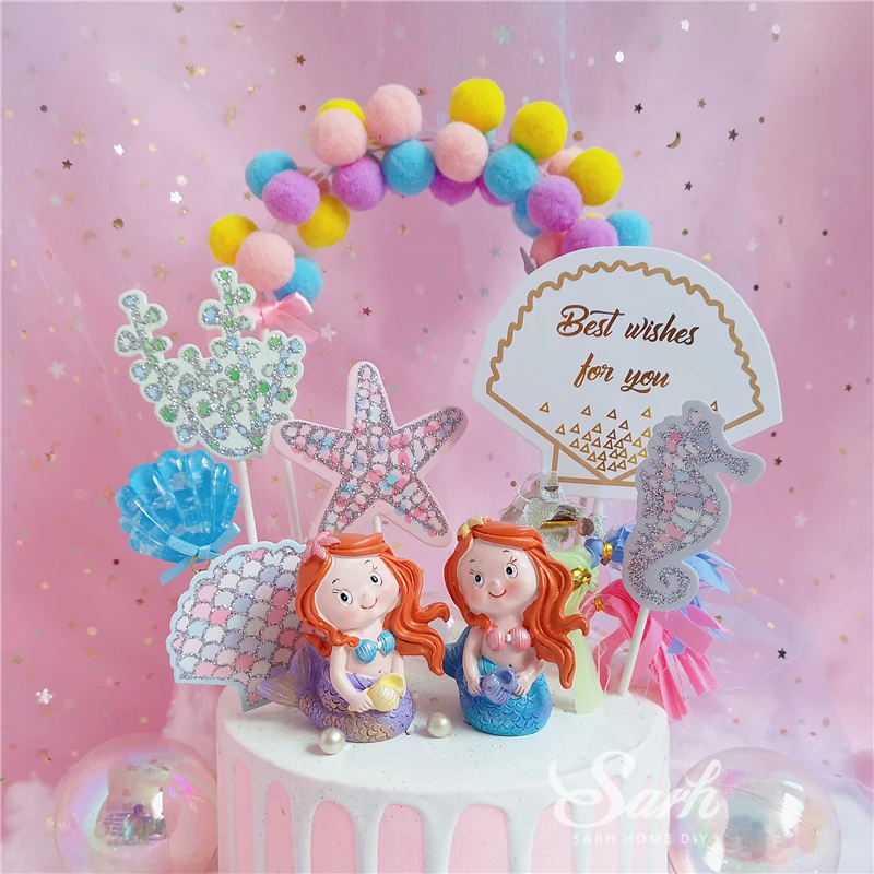 Распродажа, корона в виде раковины, украшение в виде русалки, топперы для торта, детский день, день рождения, вечеринка на День святого Валентина, подарок для выпечки, любовь