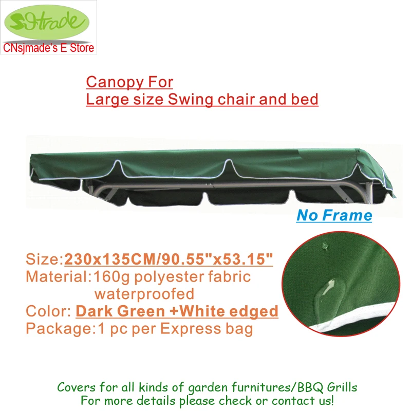 Canopy for Large size Swing chair and bed, Replacement Canopy -Dark Green polyester fabric 90.55"x53.15"/230X135cm