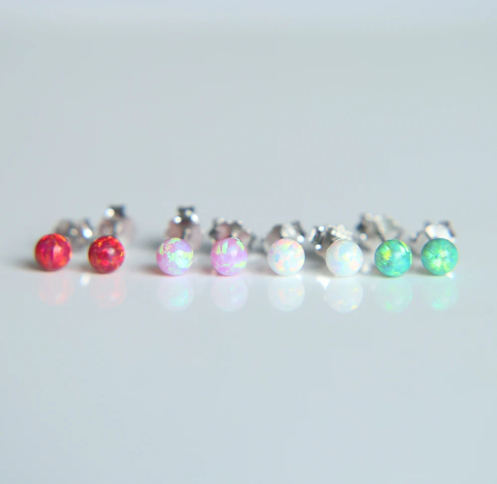 Женские серьги гвоздики из серебра 925 пробы с белым зеленым розовым красным