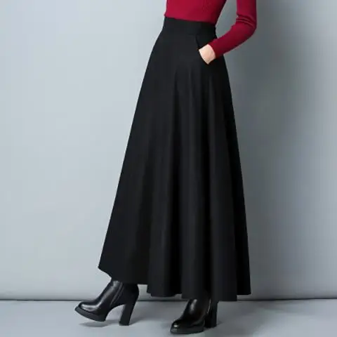 86cm length black Женская Новинка осень зима корейский стиль длинная линия толстые теплые шерстяные юбки женские размера плюс 3XL Свободные шерстяные юбки F22 - Цвет: 86cm length black