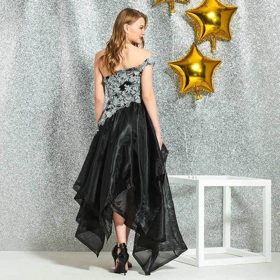 Черное коктейльное элегантное платье Dressv на одно плечо с аппликацией