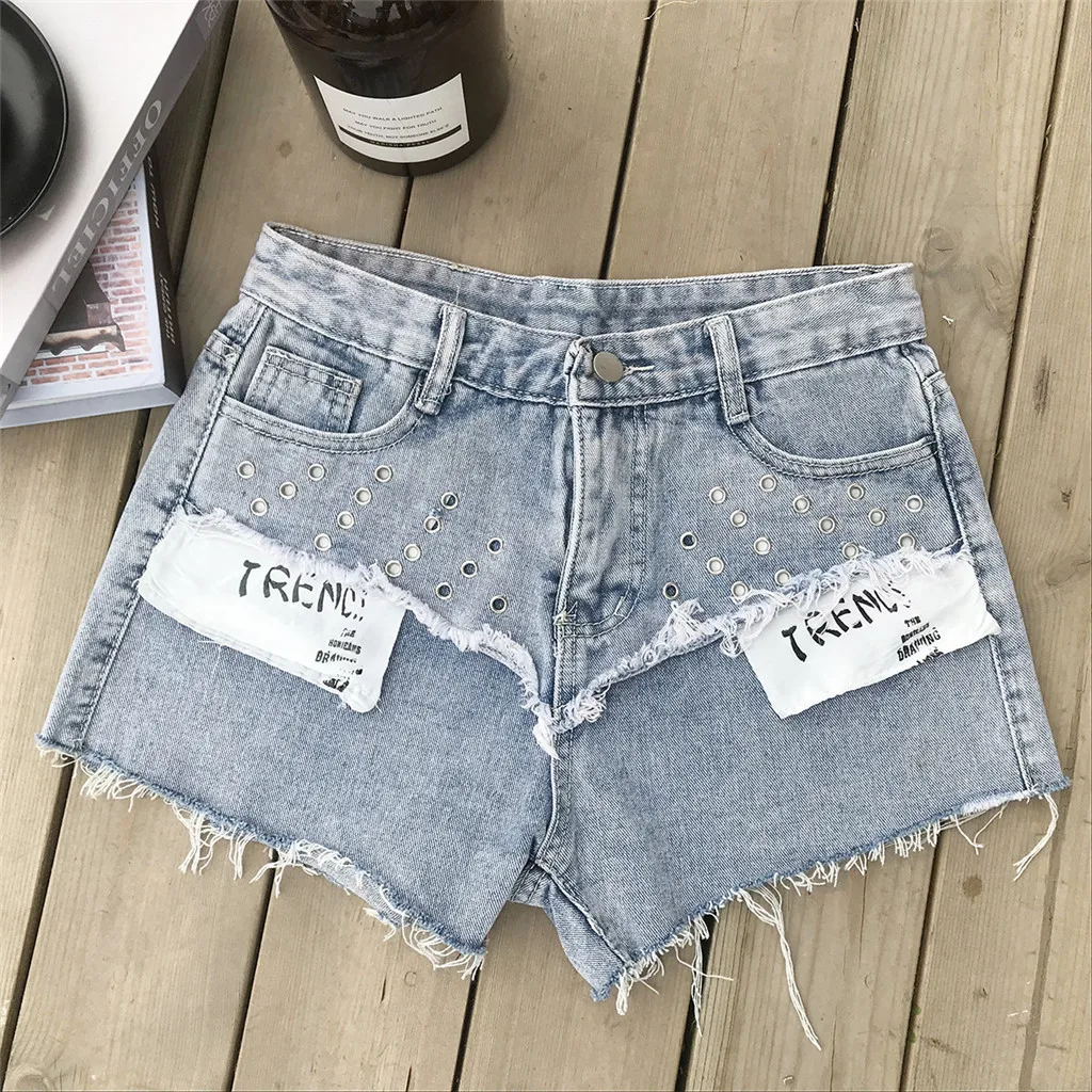 Женские джинсовые шорты с высокой талией CHAMSGEND эластичной резинкой на талии