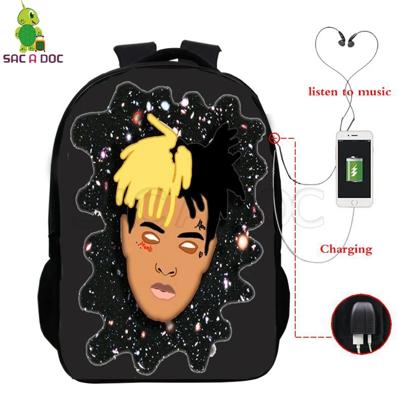 Известный раппер Xxxtentacion школьная сумка Многофункциональный usb зарядка Рюкзак для ноутбука для подростков мальчиков девочек дорожные сумки через плечо - Цвет: 5