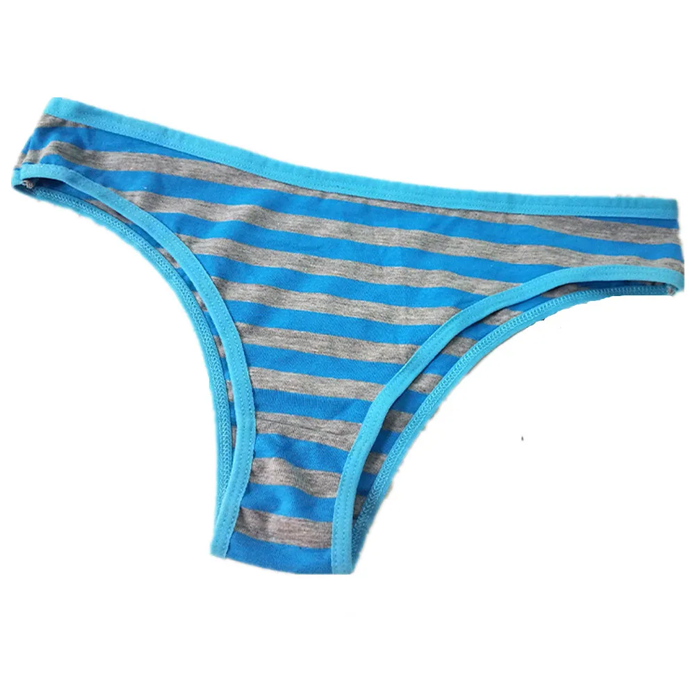 Blue Новые хлопковые стринги, женские полосатые сексуальные трусики, дышащие удобные трусы средней посадки, женское нижнее белье, трусики, горячая распродажа - Цвет: Blue
