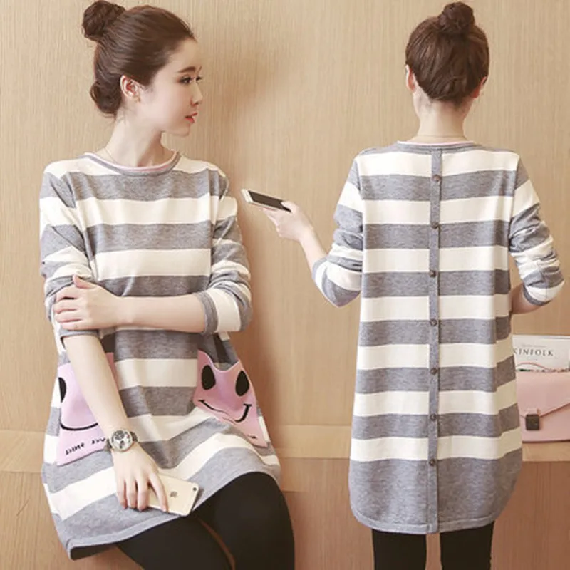 Платье для беременных модное Полосатое платье с длинным рукавом Vestidos Одежда