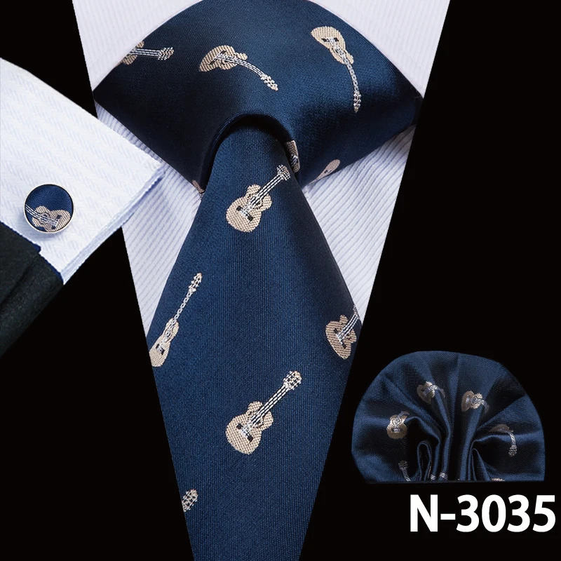 SN-3035 Hi-Tie синие мужские галстуки 8,5 см классические мужские синие галстуки Набор однотонных клетчатых полосатых шелковых галстуков и носовых платков Набор Запонок - Цвет: SN-3035