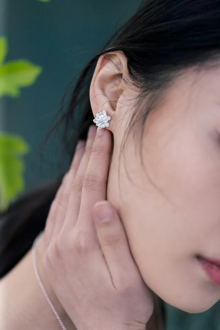 

New Design 925 Sterling Silver Lotus Flower Earrings For Women Girls Gift Hot Sale Fashion sterling-silver-jewelry