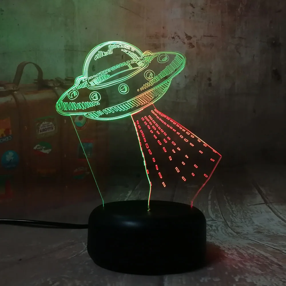 Amroe подарок мультфильм НЛО инопланетянин космический корабль акрил 3D RGB ночные огни USB светодиодный ночник настольная лампа дистанционного управления домашний Декор Рождественский подарок