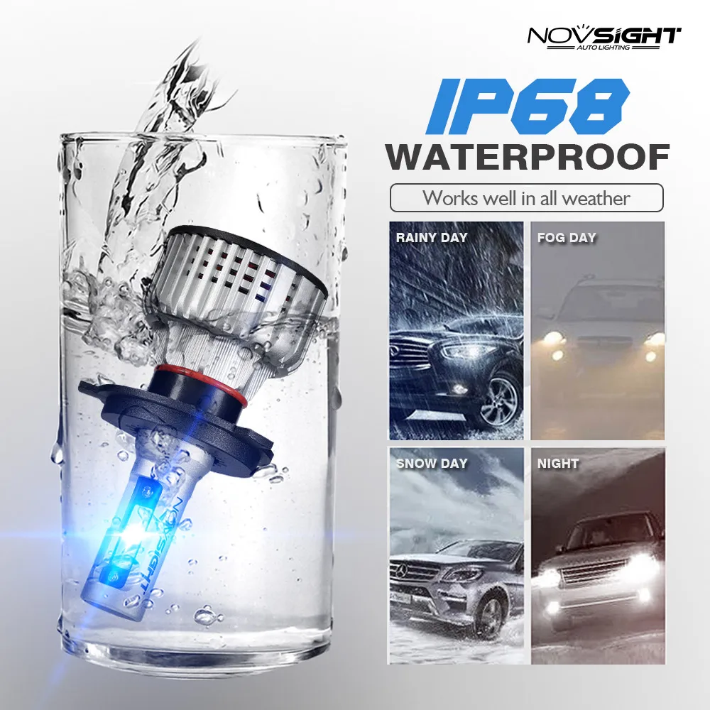 NOVSIGHT H7 светодиодные лампы фар автомобиля H4 Hi Lo луч H11 H1 H3 H8 H9 9005 9006 9007 H13 72 W фары для 10000LM 6000 K