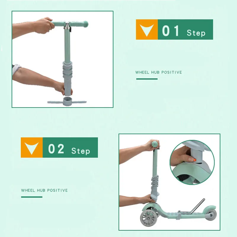 Детский скутер с 3 колесами детский из алюминиевого сплава регулируемой высотой