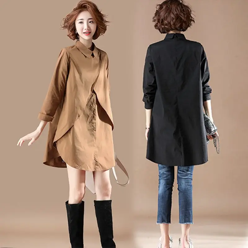 Ранняя Осенняя Повседневная простроченная рубашка Женская Новинка 2019 длинный