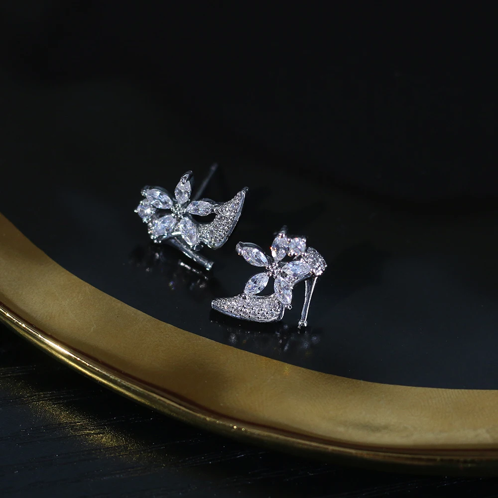 Nueva marca de moda de plata circon joyeria forma zapato damas перфорация pendientes