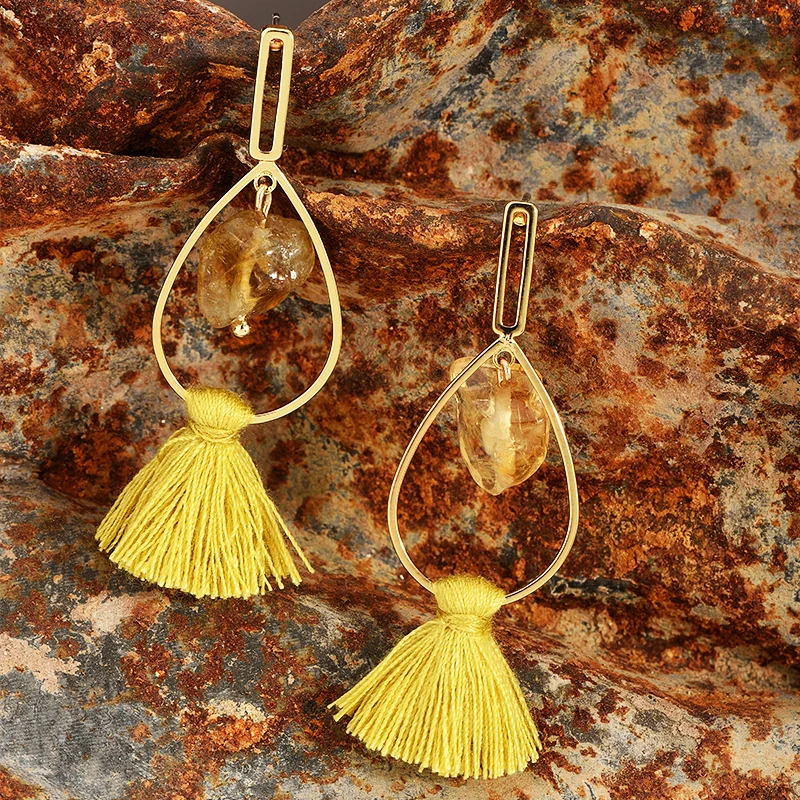 2017 новые винтажные серьги с желтым камнем и кисточкой подвеска модные