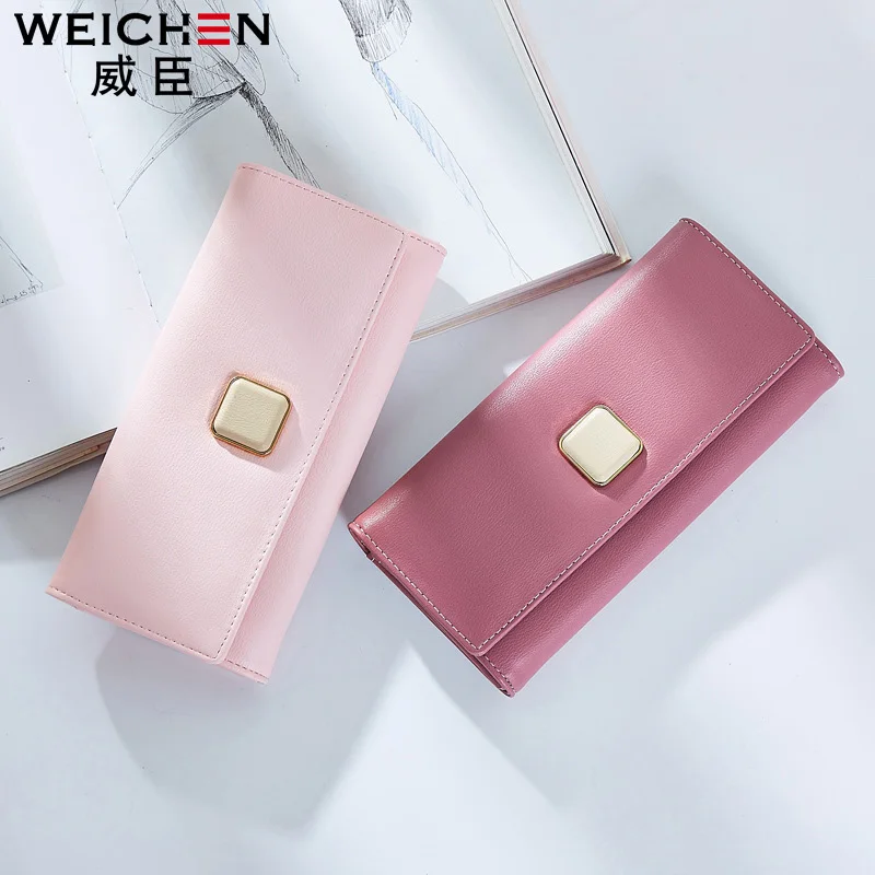 WEICHEN, брендовый, дизайнерский, женский, Длинный кошелек, на застежке, Одноцветный, для девушек, кошелек для денег, телефон, карман для монет, Модный женский клатч, кошельки