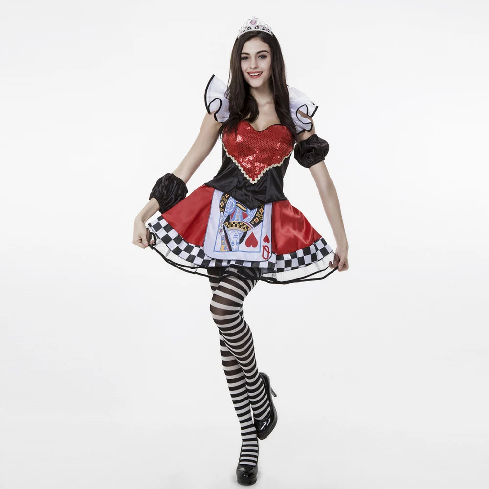 

Red Poker Queen Costume of Hearts Costume Adult Women Halloween Carnival Alice In Wonderland Fancy Party Dress Up Uniform