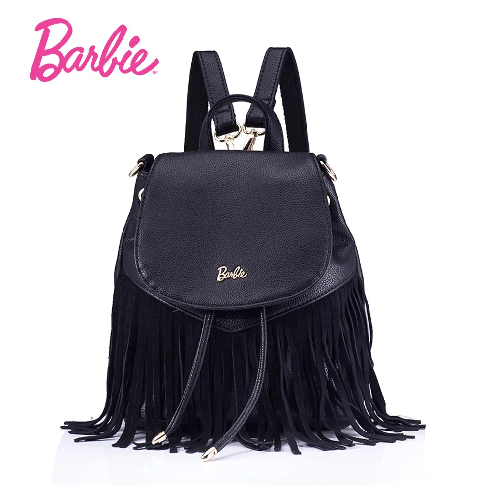 Barbie Женские рюкза черные Сумки с кисточками для девочек рюкзак небольшой мешок