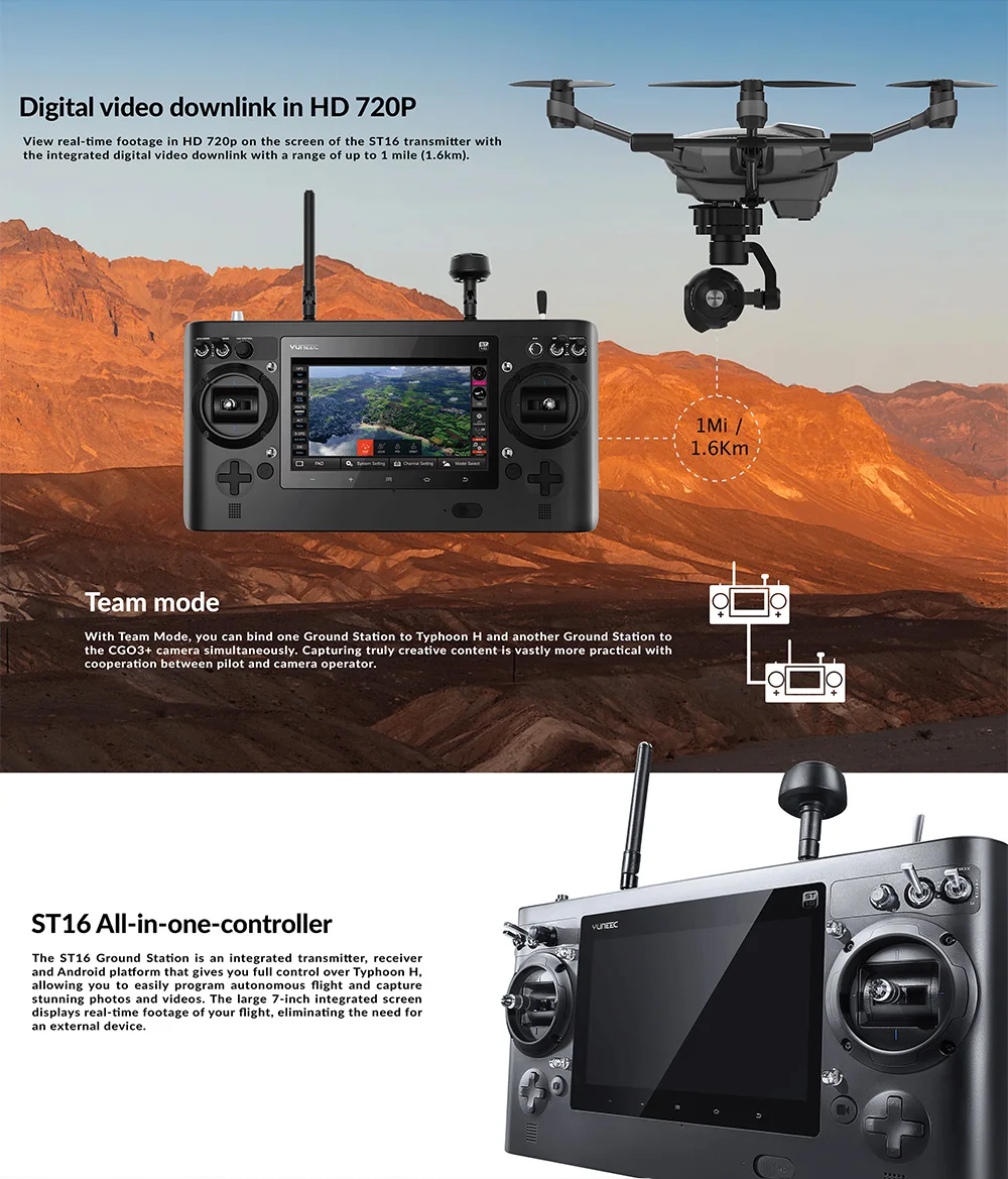 YUNEEC Typhoon H480 Дрон Квадрокоптер с CGO3 Gimbal 4k-разрешение HD камера