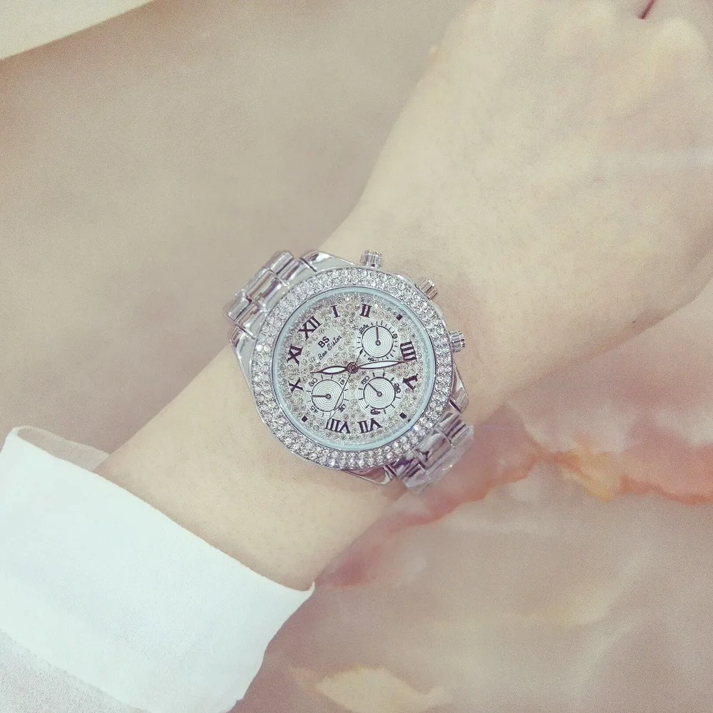 Брендовые Часы для женщин с золотыми стразами имитация 3 глаза наручные женские