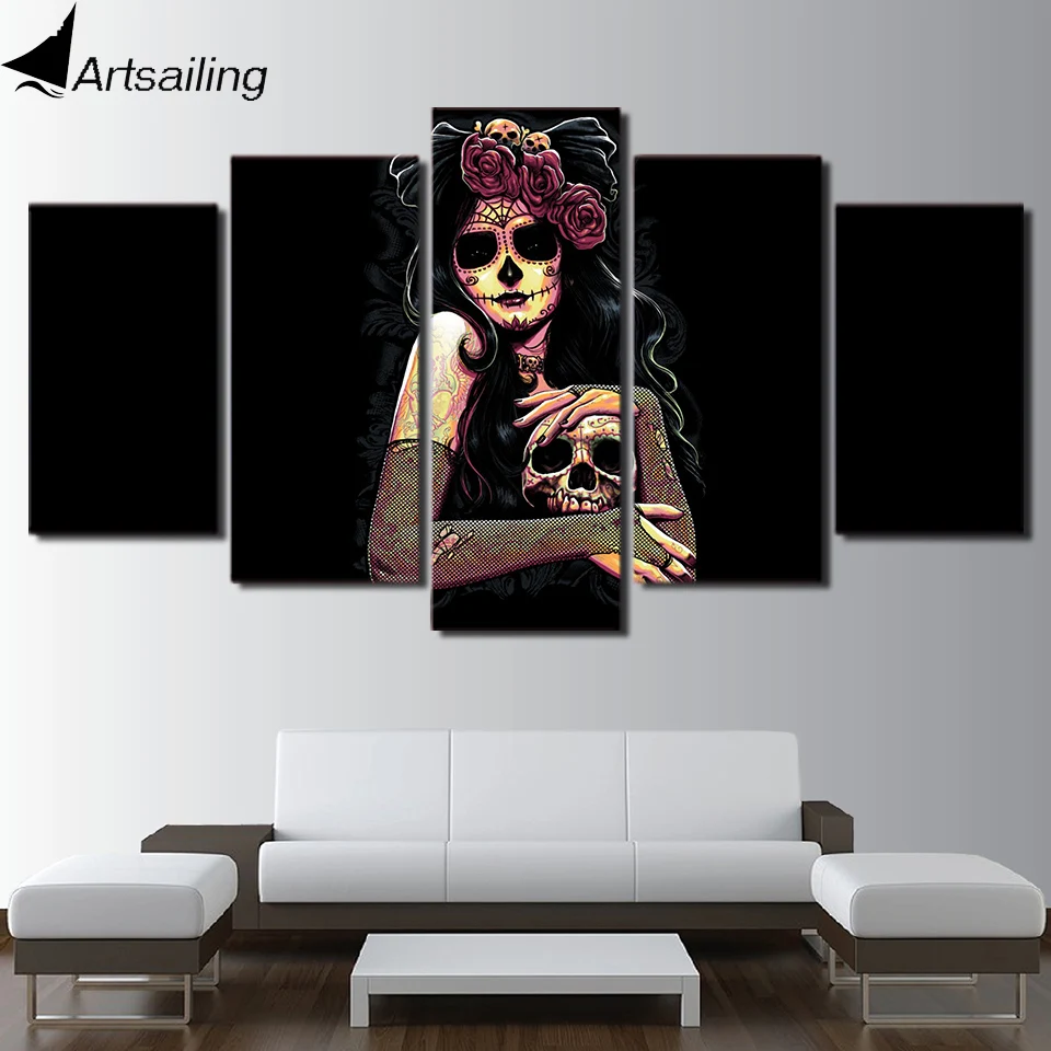 HD Печатный 5 шт холст художественные наборы череп стены искусства День мертвых