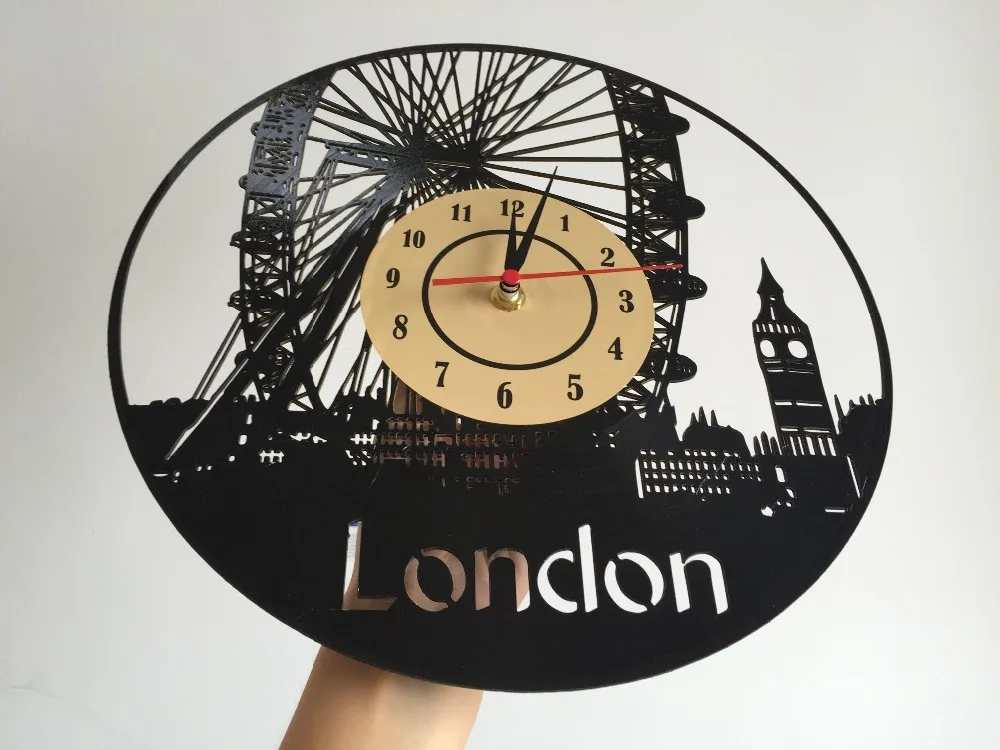 Music London Vinyl Wall Clock Art Gift Room Modern Home Record Vintage Decoration duvar saati | Дом и сад