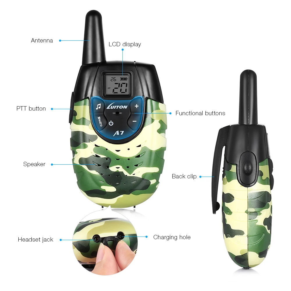 Прозрачная пара Walkie Talkies для детей Luiton A7 2 шт. четкий голос регулируемый громкость