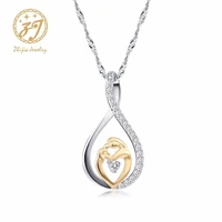 zhijia mother baby charm pendant necklaces mom daughter son family love micro pave zircon copper necklace for birthday