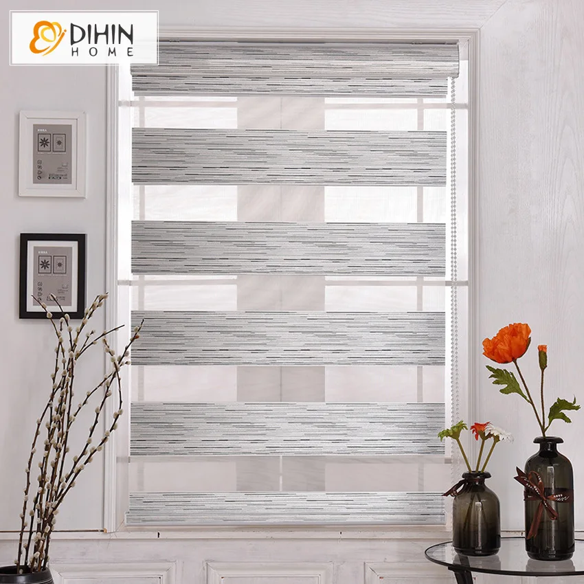 DIHIN HOME Modern Silver Color Motorized Blackout Curtains Double Layer Zebra Blinds Easy Install Custom Made Free Shipping