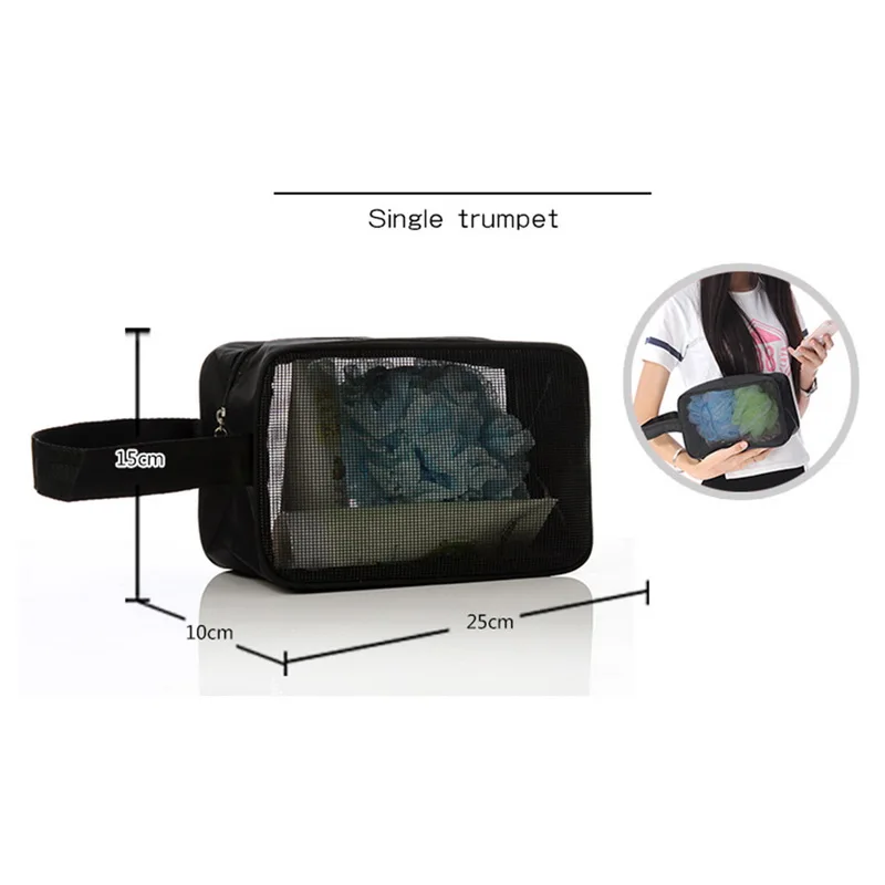 Urijk Black Romantic Mesh Net Waterproof Travel Bags Multifunctional Wash Bag Portable Shower Basket Shopping Storage Makeup | Дом и сад