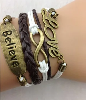 1 шт. шнур бесконечность и вера браслет-античная бронза браслет-восковые шнуры