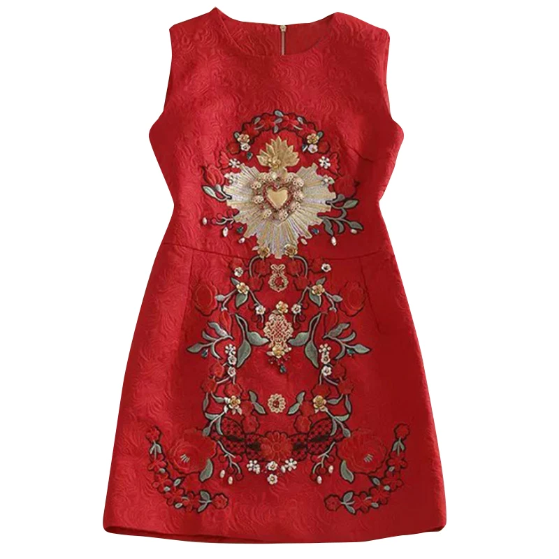 Женское платье без рукавов с круглым вырезом и вышивкой|dress vestidos|runway dressmini dress |