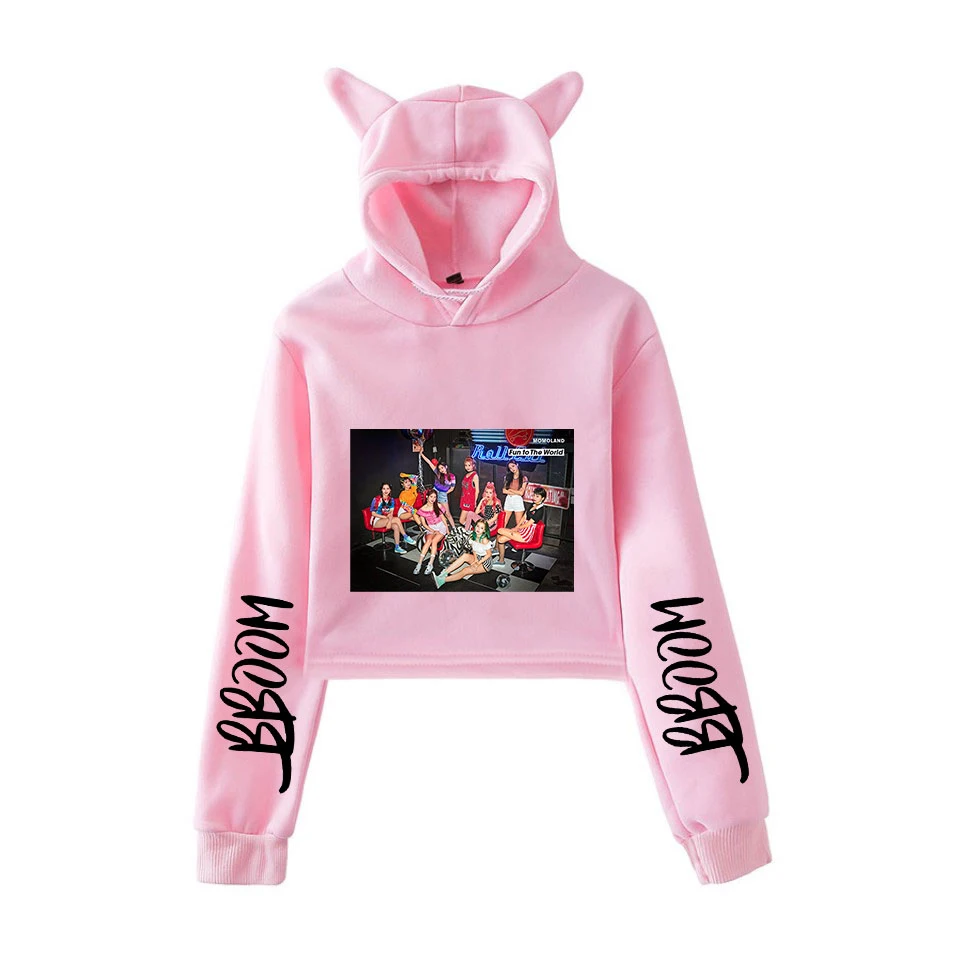 MOMOLAND модный тренд sala Cat укороченный Топ для женщин Лето толстовки Толстовка Сексуальная Горячая Kpop Harajuku больших размеров 2XL