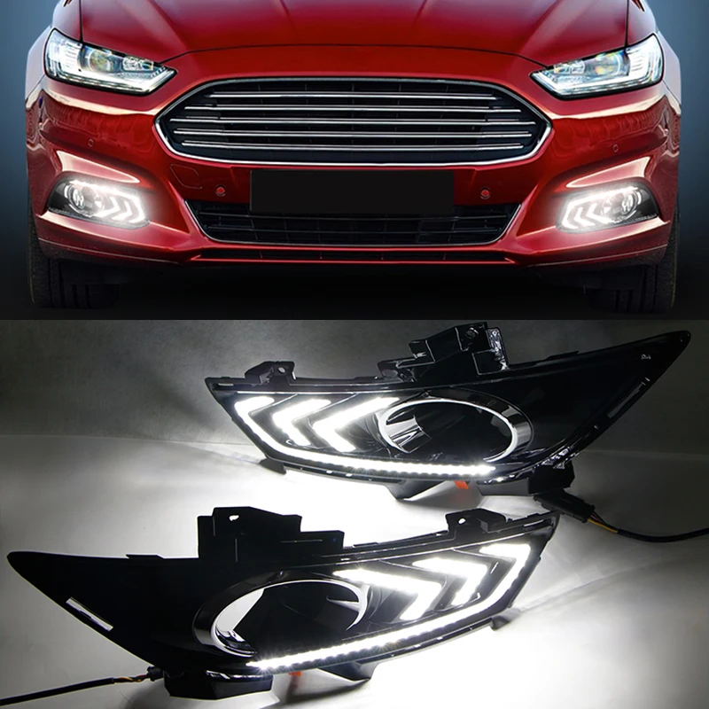 Hlxg 2 шт. светодиодный DRL дневные ходовые огни для Ford Mondeo 2013 2014 2015 2016 с желтым