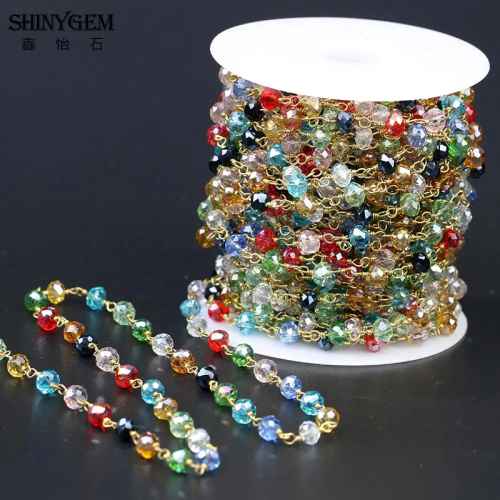 ShinyGem 6 мм граненая круглая Хрустальная Цепочка Из Бисера винтажная позолоченная
