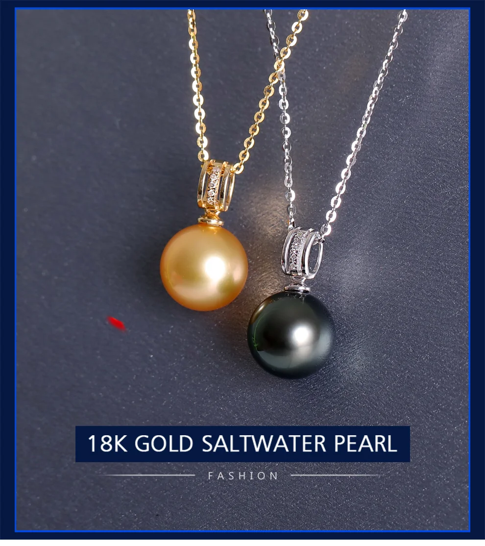 YS Luxury 18 K Настоящее ТВЕРДОЕ ЗОЛОТО с алмазной подвеской 9-11 мм Натуральная морская жемчужина Южных морей кулон