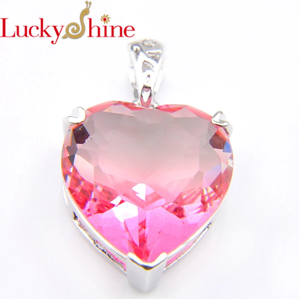 

Luckyshine 16*16 mm Huge Heart Bi Colored Tourmaline Silver Pendants Charms Pendants for Necklaces For Women Jewelry