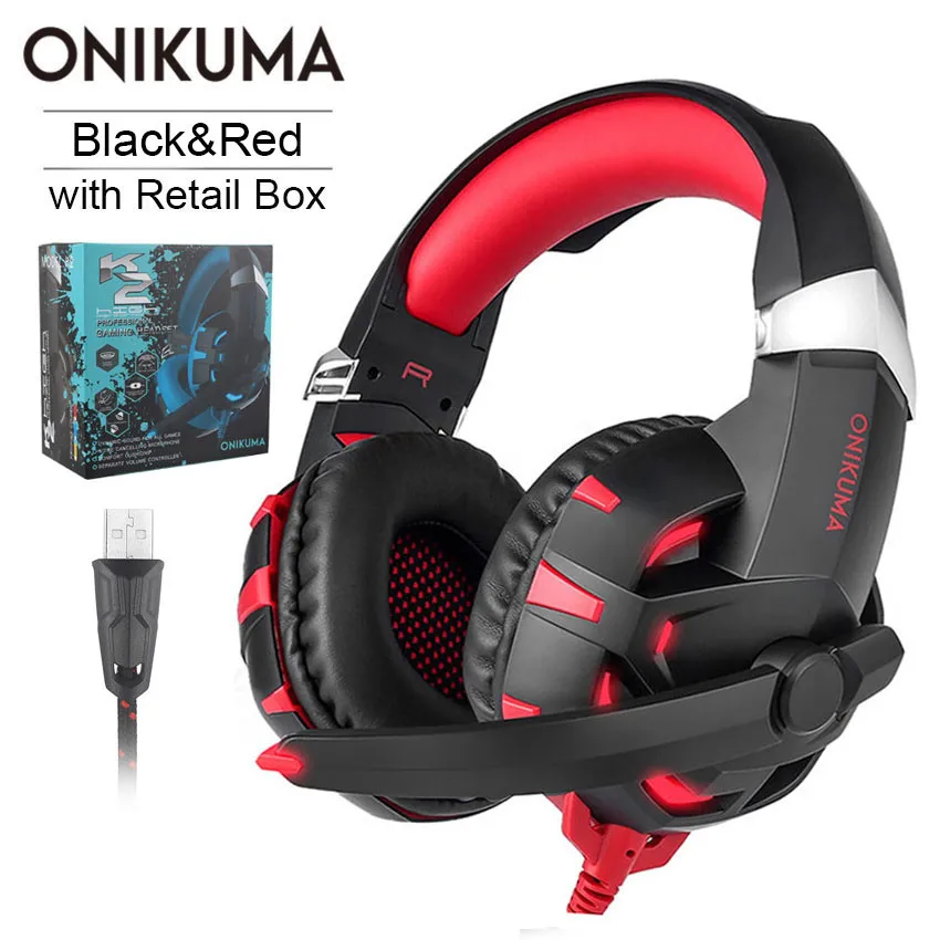 Red USB with Box ONIKUMA K2 7,1 объемный звук USB игровая гарнитура шлем Проводная PS4 Xbox One головные уборы с микрофоном Регулятор громкости для компьютера - Цвет: Red USB with Box