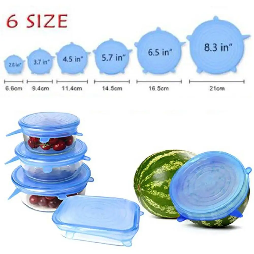 6 шт многоразовый силикон растягивающиеся крышки для чаши пищи Saver гибкий