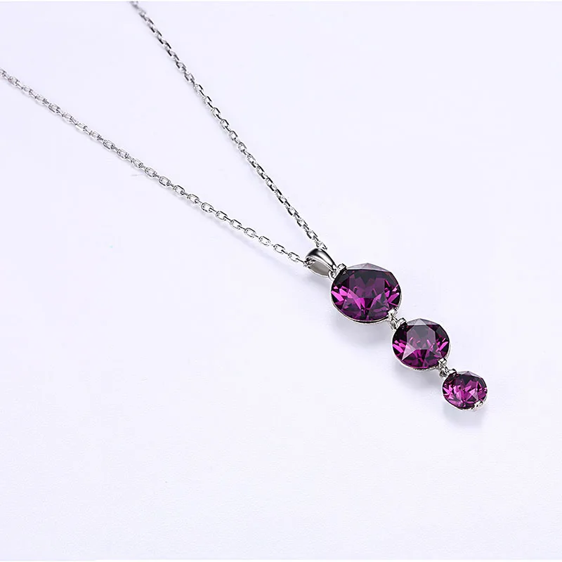 Cute Round Genuine Crystals From Swarovski Pendant Necklace For Women 3 Drop Circle 925 Sterling Silver Chain Engagement Gifts | Украшения