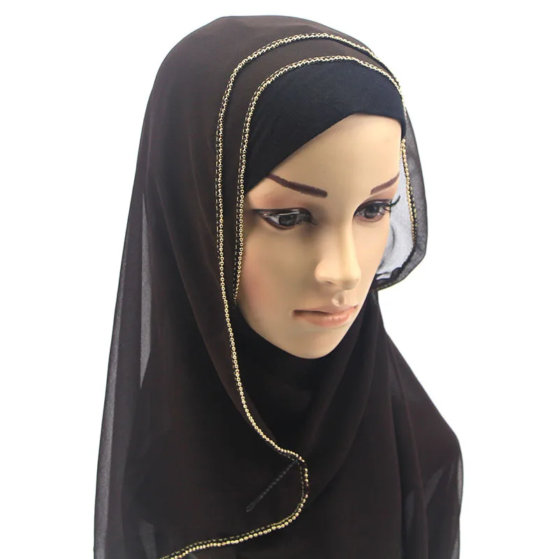 Жемчужный шифоновый шарф хиджаб с бусинами тюрбан женские шали и накидки