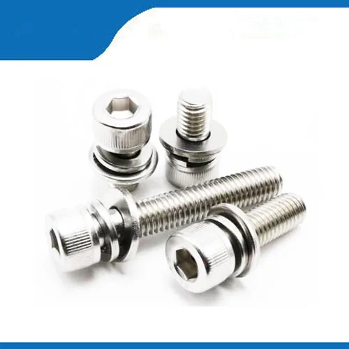 Free shipping 100 pcs M3 12mm M3*12mm 304 Stainless Steel Inner Hex Bolt Hexagon Socket Lock Washer Sems Assembly Screw | Обустройство